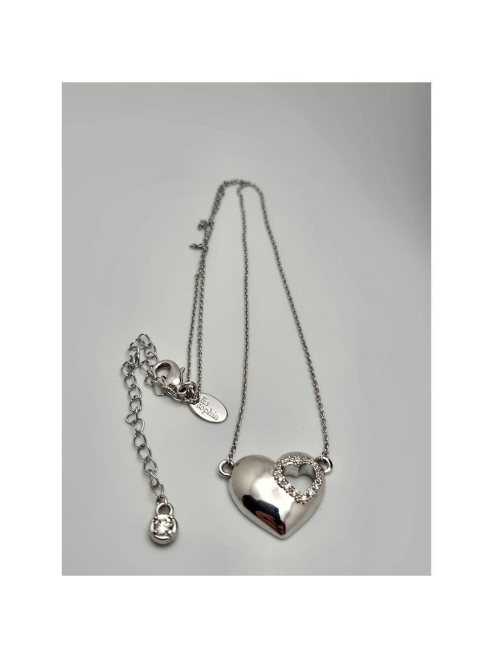 Lia Sophia Silver Heart Necklace Clear Rhinestone Pendant Gift Jewelry